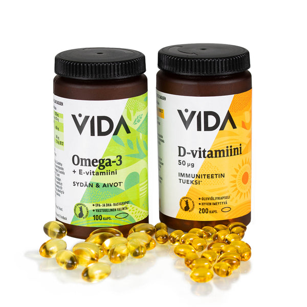 Vida Omega-3 + E-vitamiini ja Vida D-vitamiini